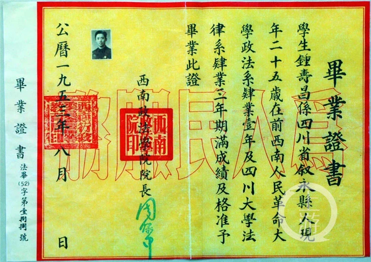 △1953年学院颁发的毕业证书